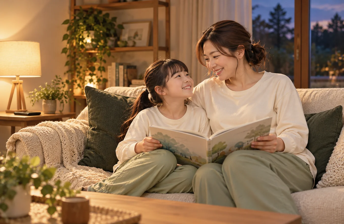 寝る前に親子で読書を楽しむイメージ