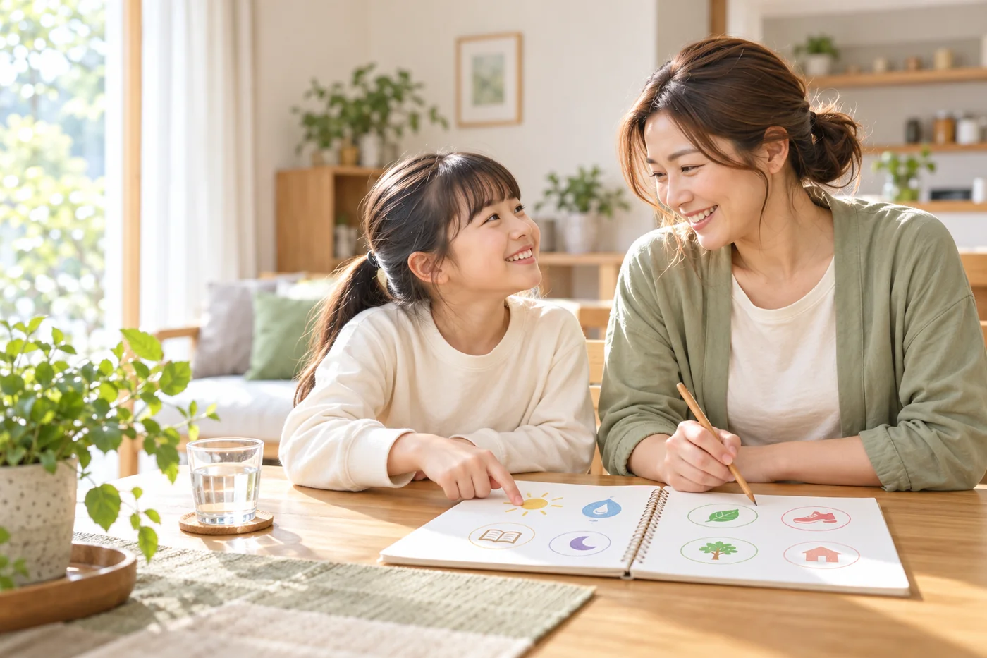家庭で参加の希望を親子で話し合うイメージ